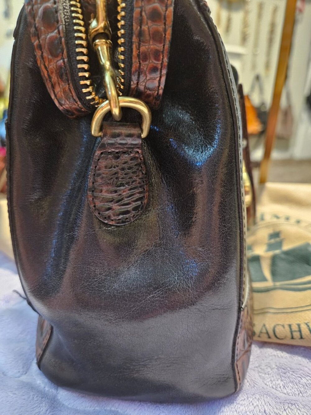 Vintage Brahmin Tuscan Crandall Doctors Handbag Black & Brown - Picture 3 of 15
